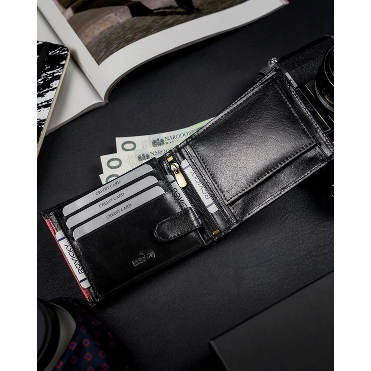 Valódi bőrből készült férfi pénztárca cipzáros rekesszel RFID védelemmel