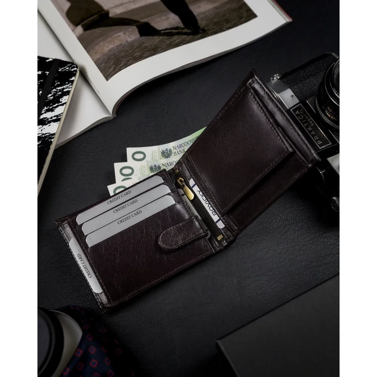 Valódi bőrből készült férfi pénztárca cipzáros rekesszel RFID védelemmel