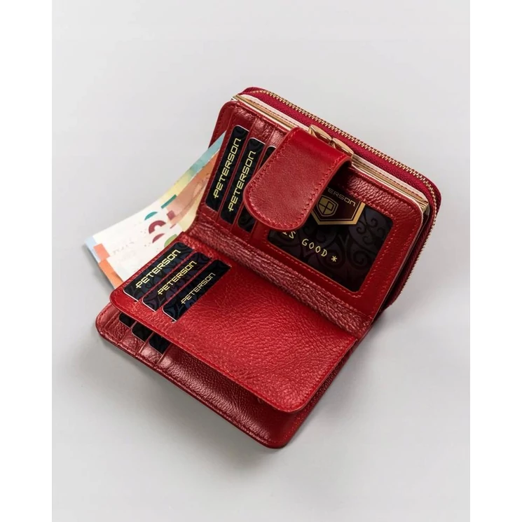 Valódi  bőr Női pénztárca piros színben