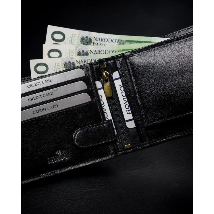 Valódi bőrből készült férfi pénztárca cipzáros rekesszel RFID védelemmel