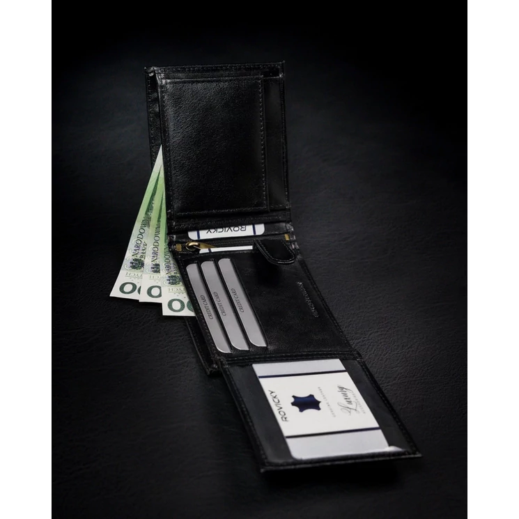 Valódi bőrből készült férfi pénztárca cipzáros rekesszel RFID védelemmel