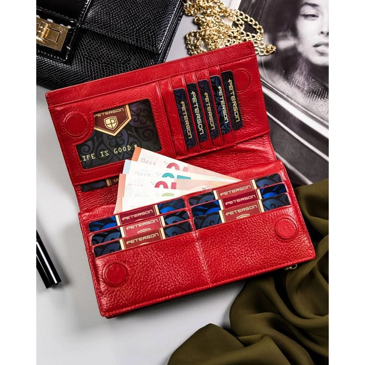  Valódi bőr Női pénztárca piros színben