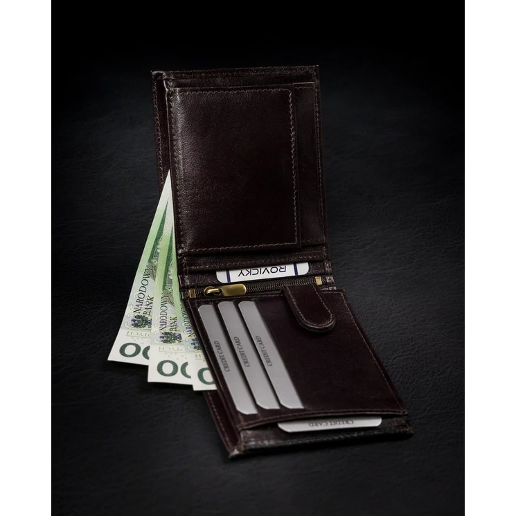 Valódi bőrből készült férfi pénztárca cipzáros rekesszel RFID védelemmel