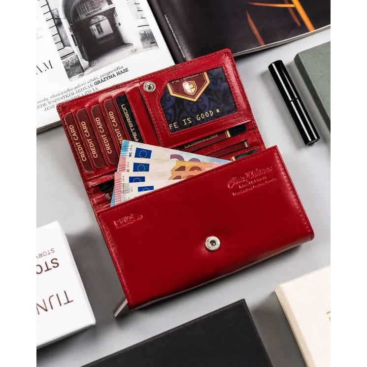 Peterson Piros Valódi bőr Női pénztárca