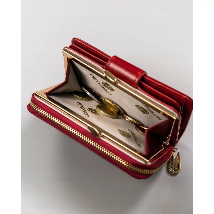 Valódi  bőr Női pénztárca piros színben