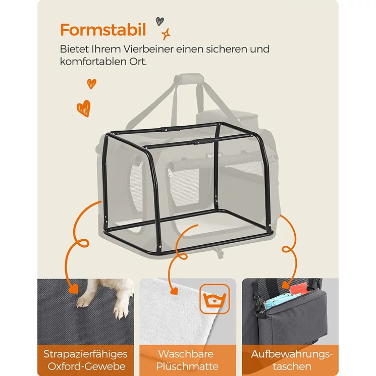 Feandrea Összecsukható kisállathordozó, kutyaszállító doboz 60 x 42 x 42 cm, szürke