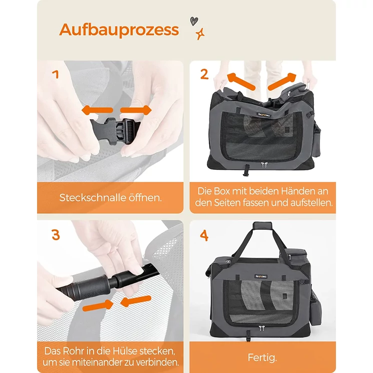 Feandrea Összecsukható kisállathordozó, kutyaszállító doboz 60 x 42 x 42 cm, szürke