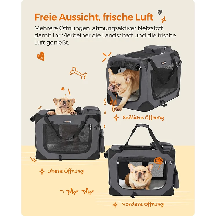 Feandrea Összecsukható kisállathordozó, kutyaszállító doboz 60 x 42 x 42 cm, szürke