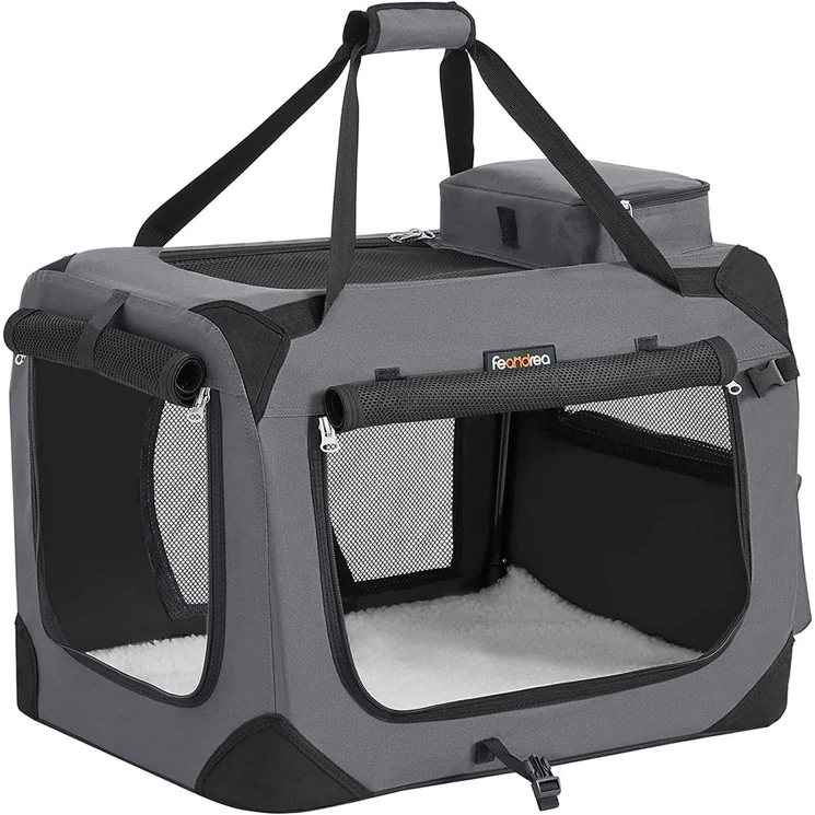 Feandrea Összecsukható kisállathordozó, kutyaszállító doboz 60 x 42 x 42 cm, szürke