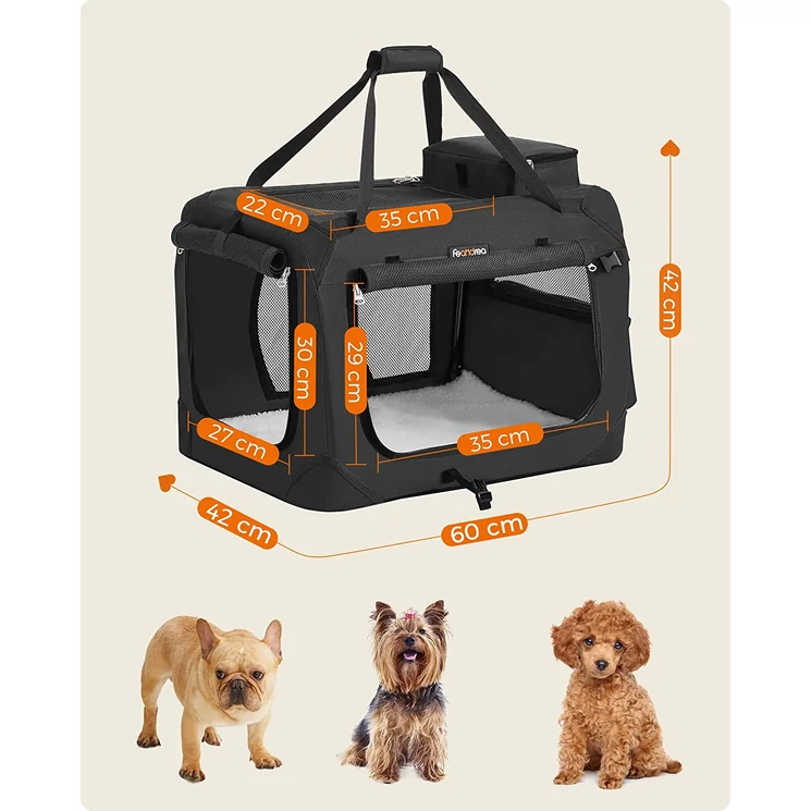 Feandrea Összecsukható kisállathordozó, kutyaszállító doboz 60 x 42 x 42 cm, fekete