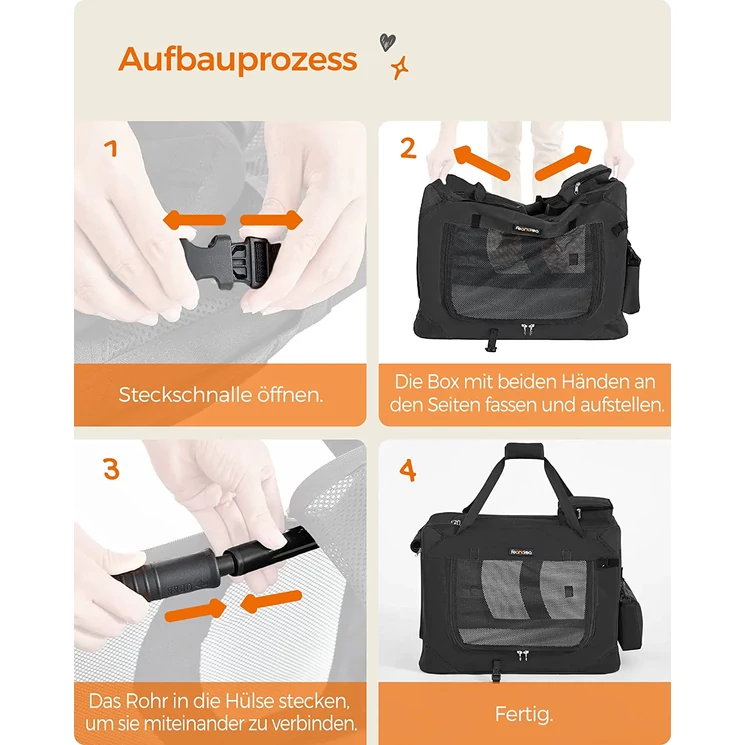 Feandrea Összecsukható kisállathordozó, kutyaszállító doboz 60 x 42 x 42 cm, fekete