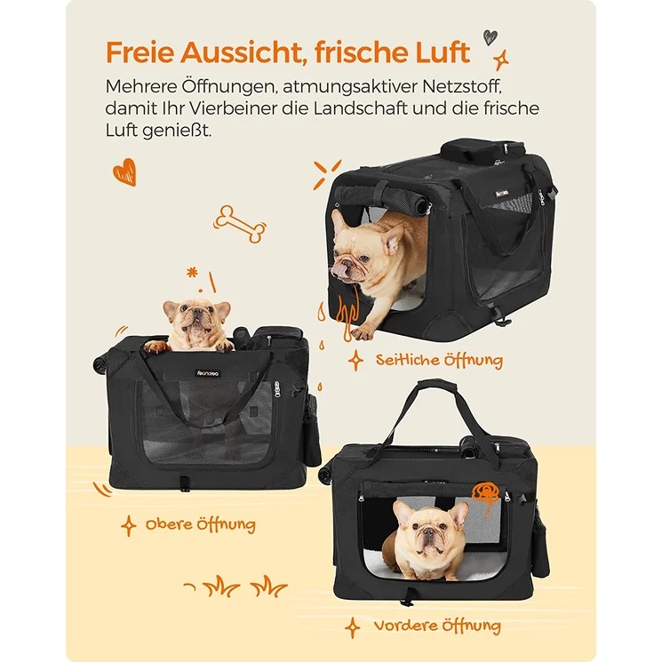 Feandrea Összecsukható kisállathordozó, kutyaszállító doboz 60 x 42 x 42 cm, fekete