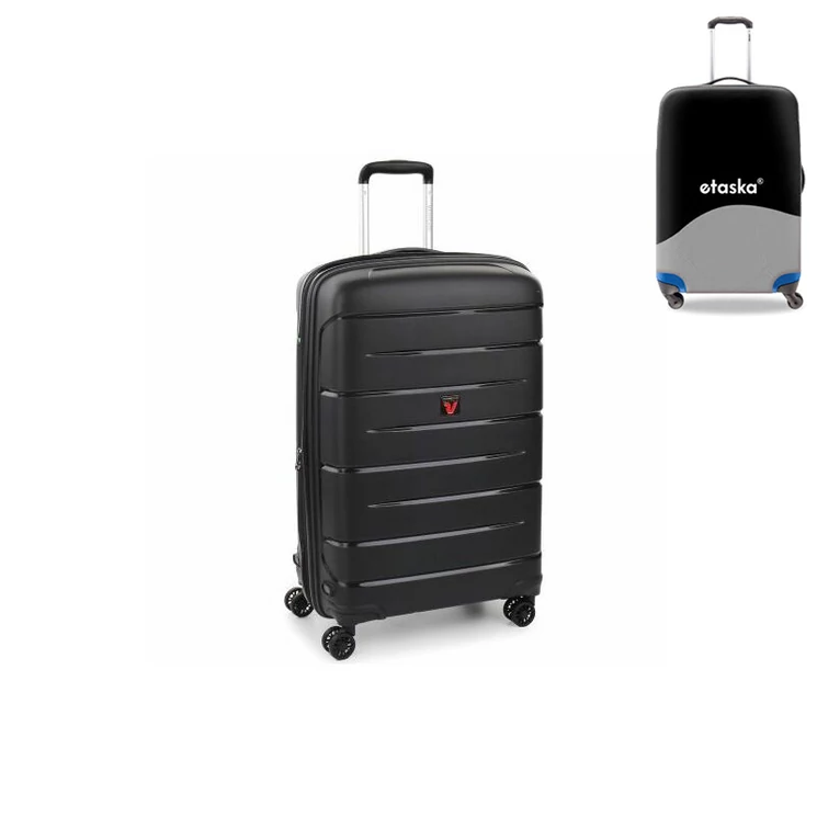 Roncato FLIGHT DLX Spinner Bőrönd R-3462 Fekete ajándék bőröndhuzattal