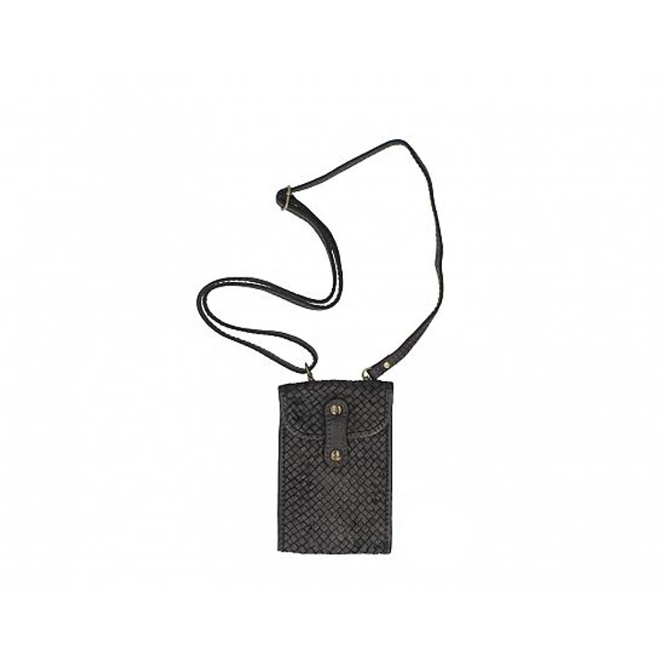 Valódi bőr nyakba akasztható telefontartó Fekete TR302