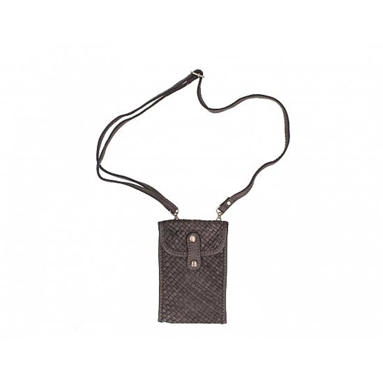 Valódi bőr nyakba akasztható telefontartó Sötétbarna TR302