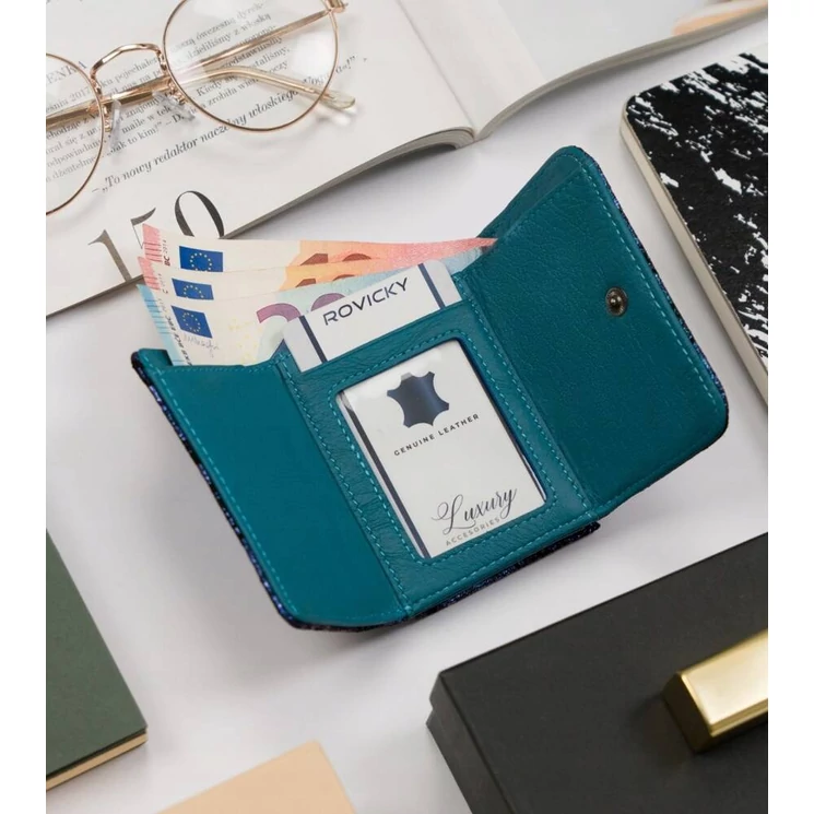 Kis méretű Valódi bőr női pénztárca Pillangó mintával- Lorenti