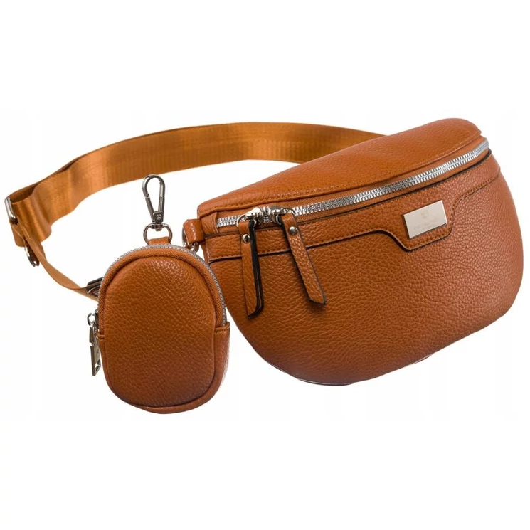 Elegáns Női Övtáska/Oldaltáska + Praktikus kiegészítővel konyak színben