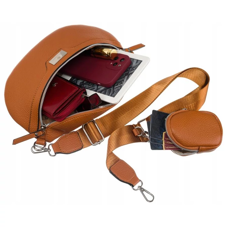 Elegáns Női Övtáska/Oldaltáska + Praktikus kiegészítővel konyak színben