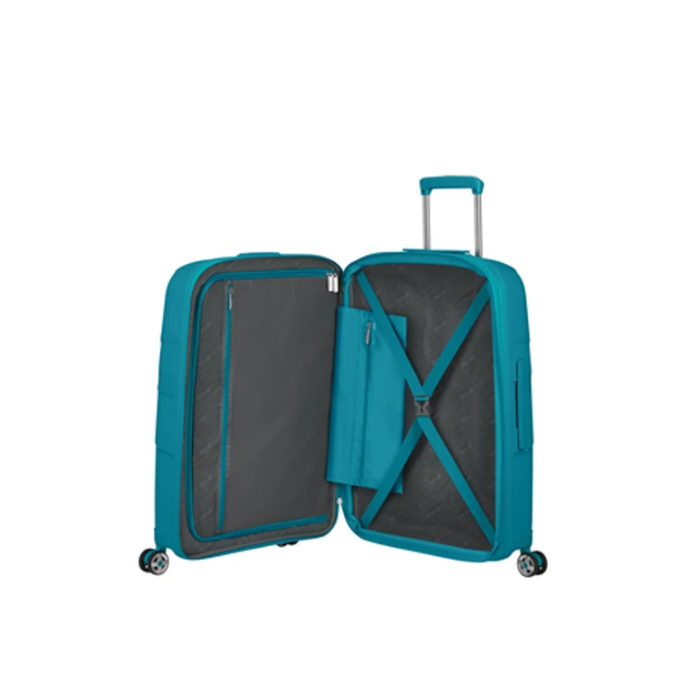American Tourister Starvibe Spinner Bővíthető Bőrönd 67cm Világoskék 3 év garancia