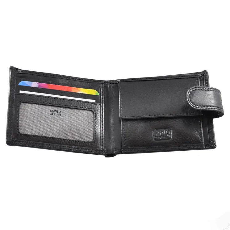 Kis méretű férfi bőr pénztárca fekete színben RFID védelemmel 38653 Black