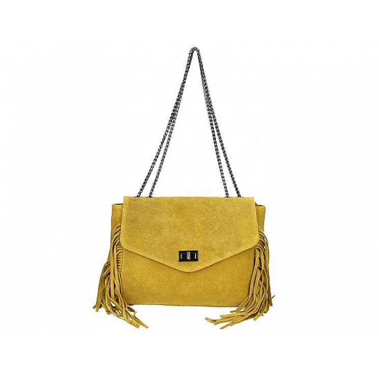 Valódi bőr női láncos táska mustársárga színben S7217 Mustard