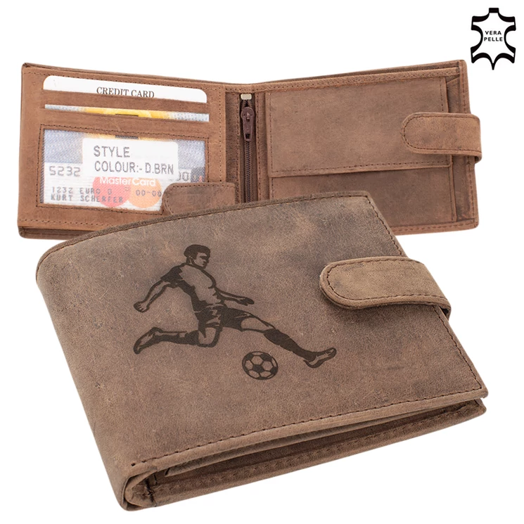 Bőr pénztárca barna színben focista mintával RFID védelemmel 5702-football