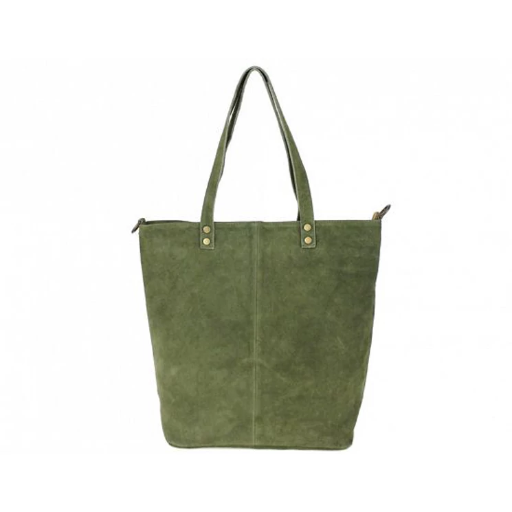 Valódi velúrbőr női táska zöld színben S7112 MilitaryGreen