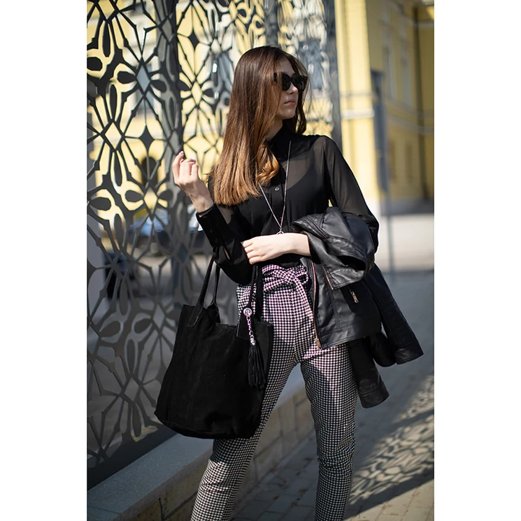 Valódi velúrbőr női táska S6813 Black