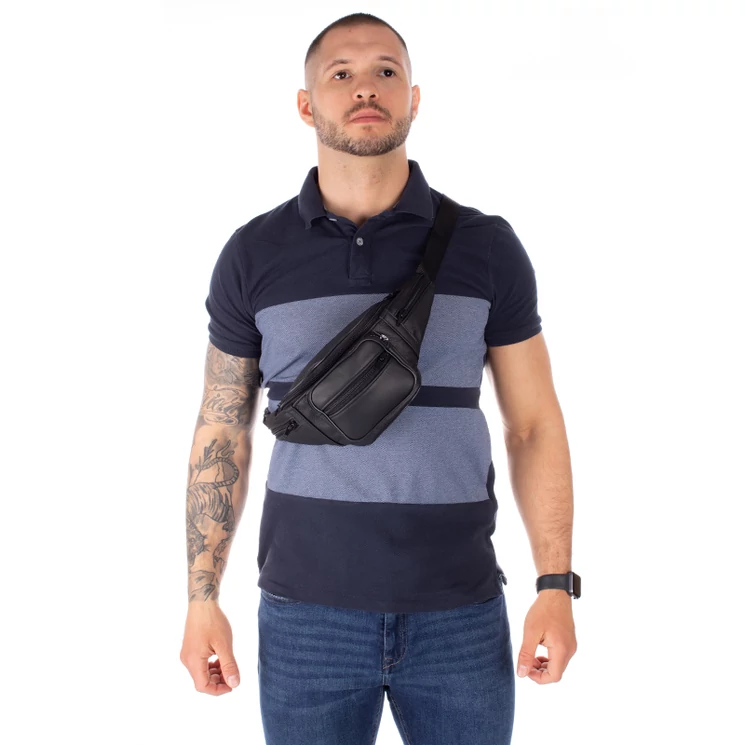 Valódi bőr övtáska fekete színben