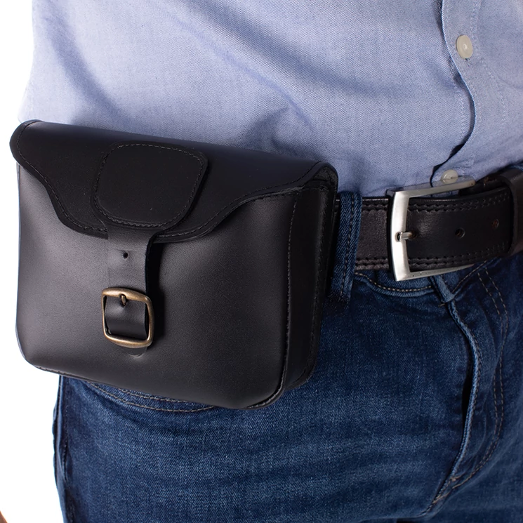 Valódi bőr övre fűzhető táska kétrészes fekete színben DN85 Black