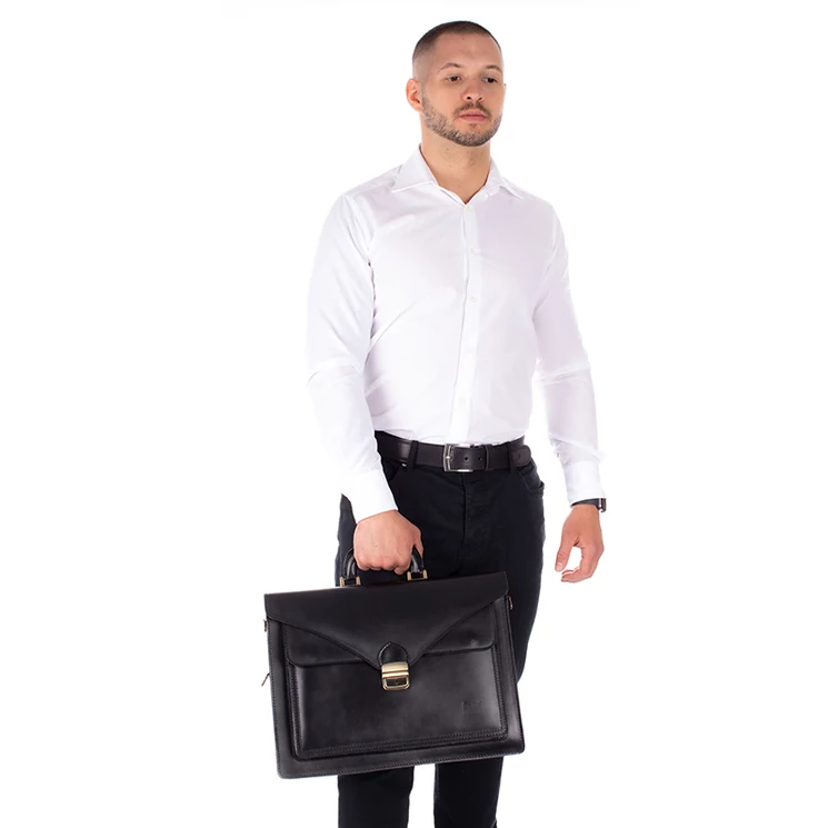 Maxmoda Valódi bőr aktatáska 3 részes fekete színben