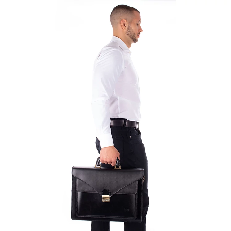 Maxmoda Valódi bőr aktatáska 3 részes fekete színben