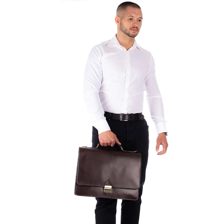 TASSO Tolltartós valódi bőr aktatáska 2 részes sötétbarna