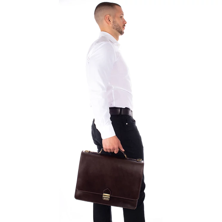TASSO Tolltartós valódi bőr aktatáska 2 részes sötétbarna