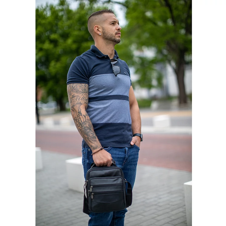  Valódi bőr férfi oldaltáska fekete színben 6612-black