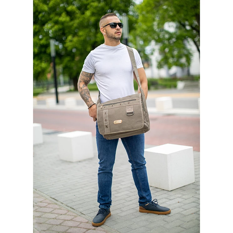 Vászon oldaltáska khaki színben 60521-khaki