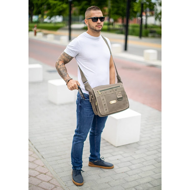 Vászon oldaltáska khaki színben 6052-khaki