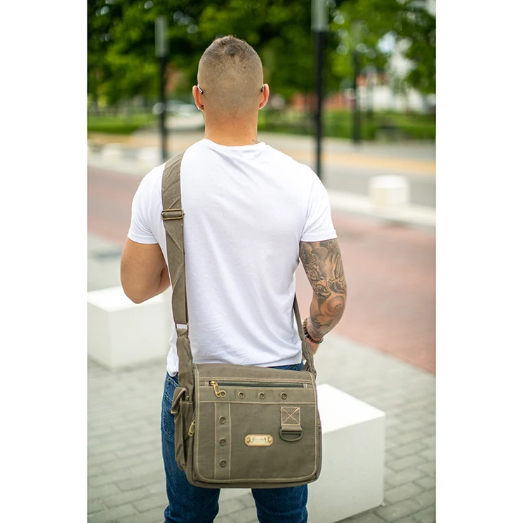 Vászon oldaltáska khaki színben 6052-khaki