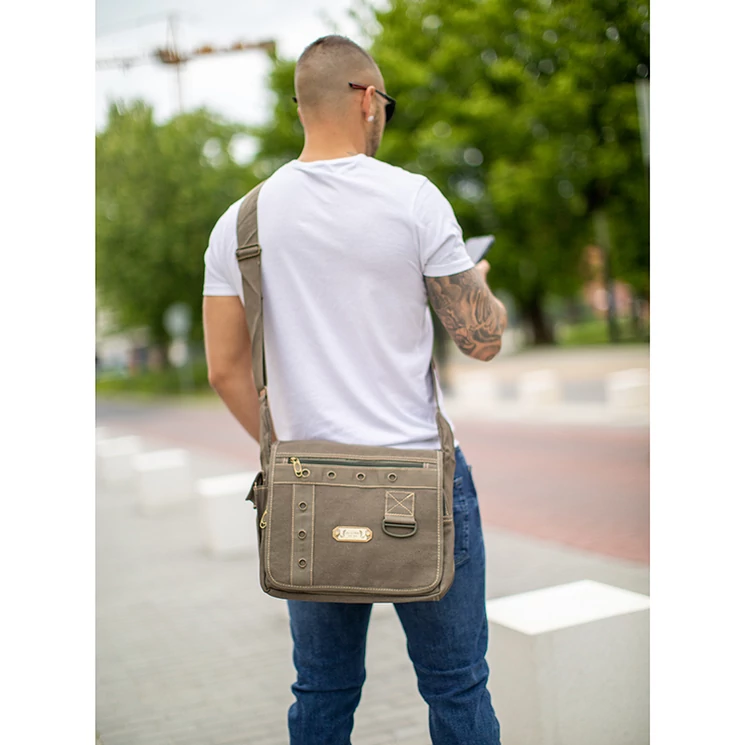 Vászon oldaltáska khaki színben 60521-khaki