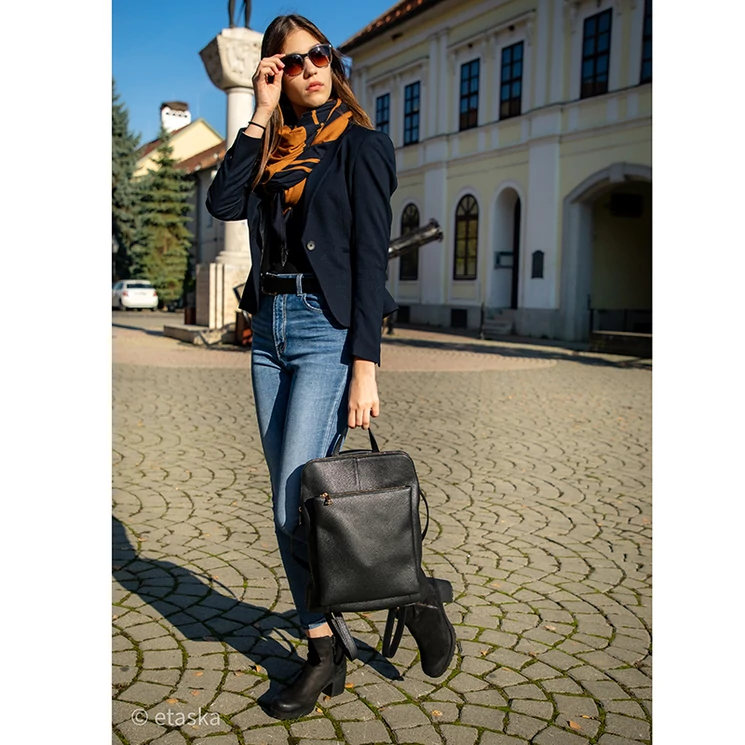 Valódi bőr női hátizsák Ipad tartóval fekete színben