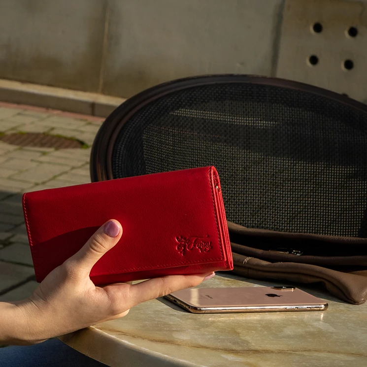 Fairy valódi bőr piros női pénztárca RFID védelemmel díszdobozban