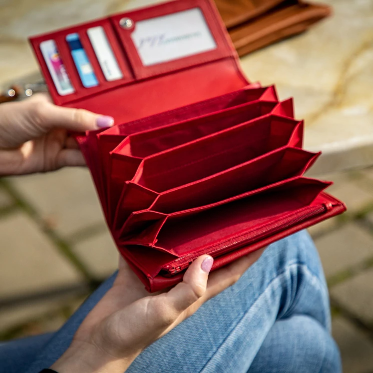 Valódi bőr brifkó pénztárca pincér pénztárca piros színben