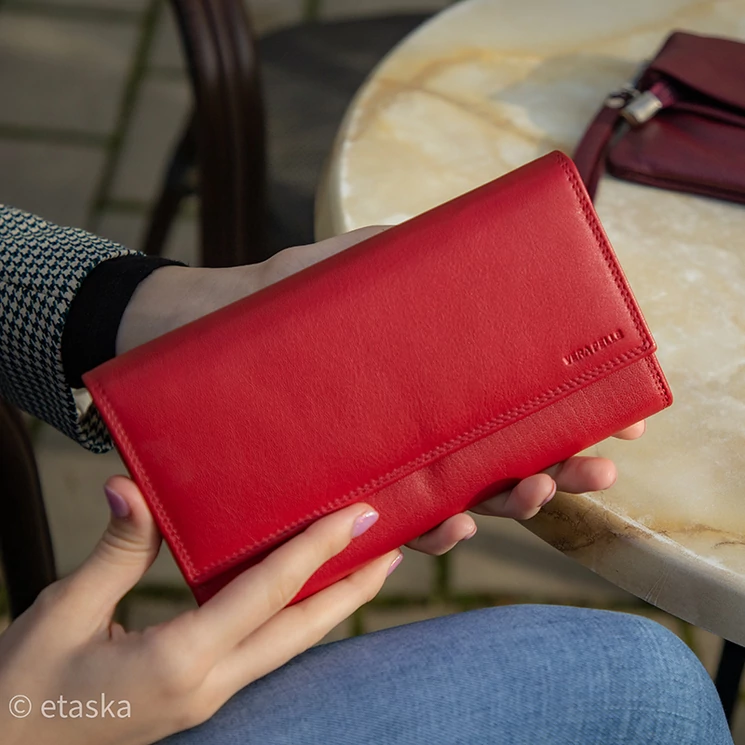 Valódi bőr brifkó pénztárca pincér pénztárca piros színben
