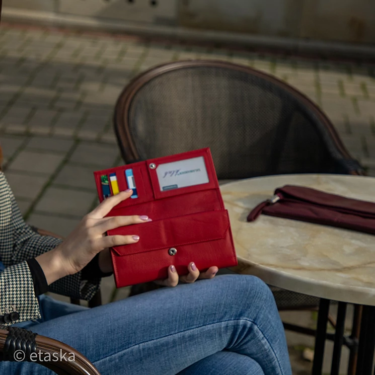 Valódi bőr brifkó pénztárca pincér pénztárca piros színben