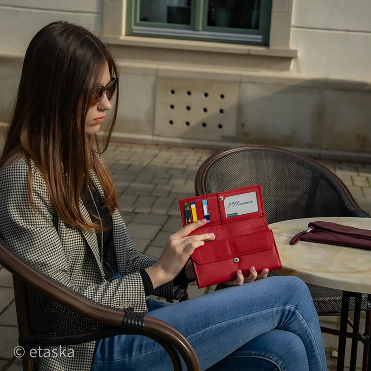 Valódi bőr brifkó pénztárca pincér pénztárca piros színben