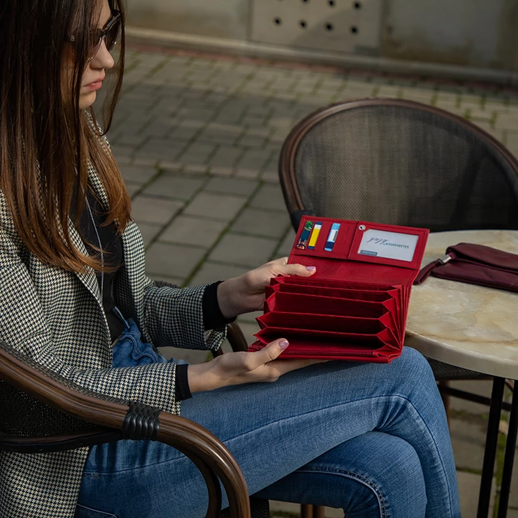 Valódi bőr brifkó pénztárca pincér pénztárca piros színben