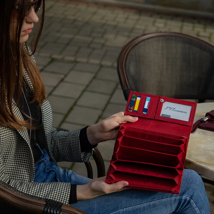 Valódi bőr brifkó pénztárca pincér pénztárca piros színben