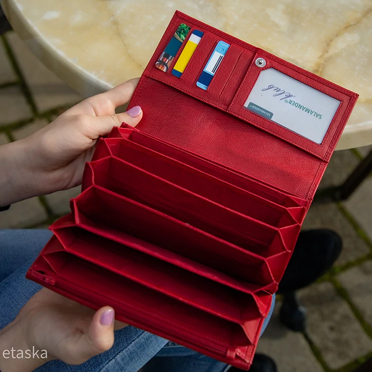 Valódi bőr brifkó pénztárca pincér pénztárca piros színben