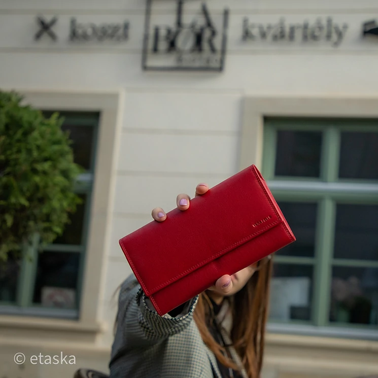 Valódi bőr brifkó pénztárca pincér pénztárca piros színben