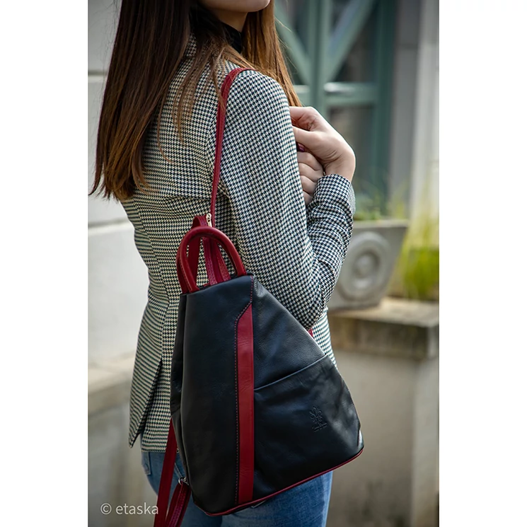 Valódi bőr női hátizsák Fekete-Piros színben S6925